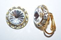 15MM Gold Clip On Earrings With Clear Crystals Around An Austrian Rivoli Crystal - 30 Colors Available