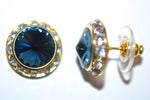 15MM Gold Earrings With Clear Crystals Around An Austrian Rivoli Crystal - Gold Plated Posts - 30 Colors Available