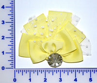 4" Grosgrain Bow With Dot Net And Acrylic Stone - Yellow