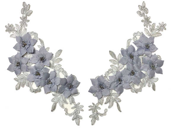 Silver Flower Appliqué Pair With Beads