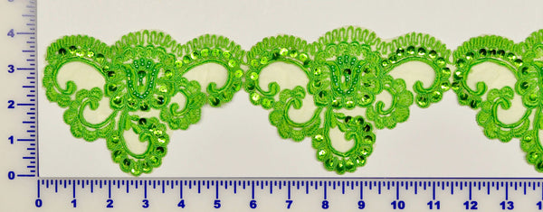 Apple Green Beaded Lace Trim With Sequins & Beads