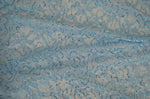 Baby Blue with Blue Sequins 4 way stretch lace fabric.