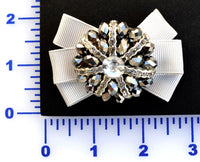 2 3/4" x 1 3/4" Beaded Brown With Grosgrain Bow Brooch - Silver