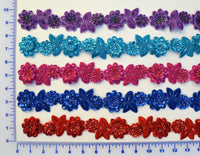 1 1/2" Beaded Flower Trim With Sequins - 13 Colors Available