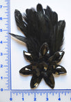 Black Acrylic Flower Brooch With Feathers