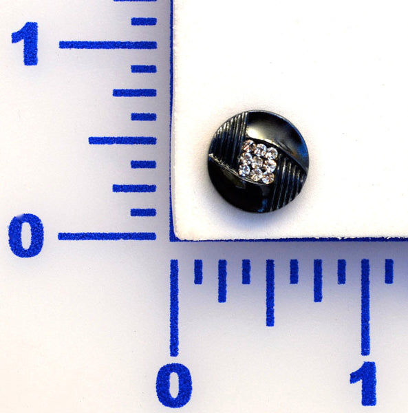 15MM Black Button With Rhinestones - Pack Of 12