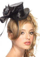 Black Satin Top Hat w/Flower and Bow
