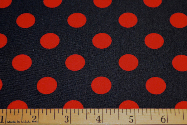Red Polka Dots On Black Matte Nylon Spandex