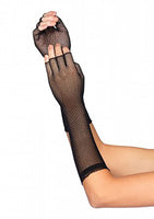 Black Elbow Length Micro Net Fingerless Gloves