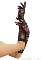 Black Elbow Length Stretch Lace Gloves