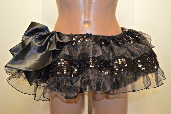 Black Sequin And Organza Ruffle Striped Petticoat With Oversized Bow