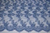 Smokey Blue Beaded And Sequin Corded Bridal Lace - Scalloped Border On Both Edges