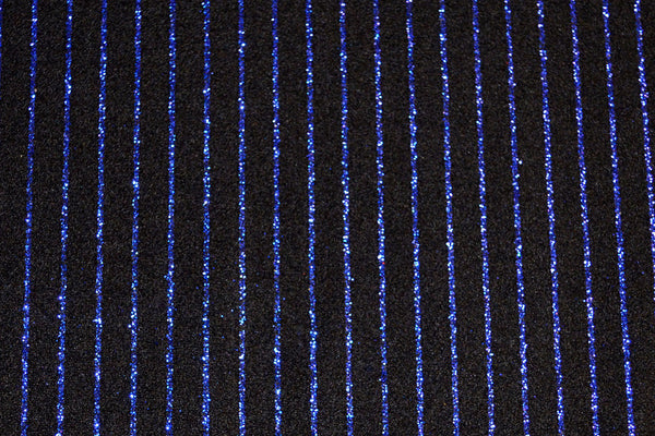 Blue Glitter Stripes On Shiny Black Nylon Spandex