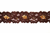 1 1/2" Stretch Lace w/ Sequins & Beads - Brown