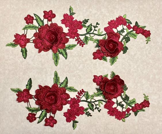 Burgundy Embroidered Flower Applique Pair