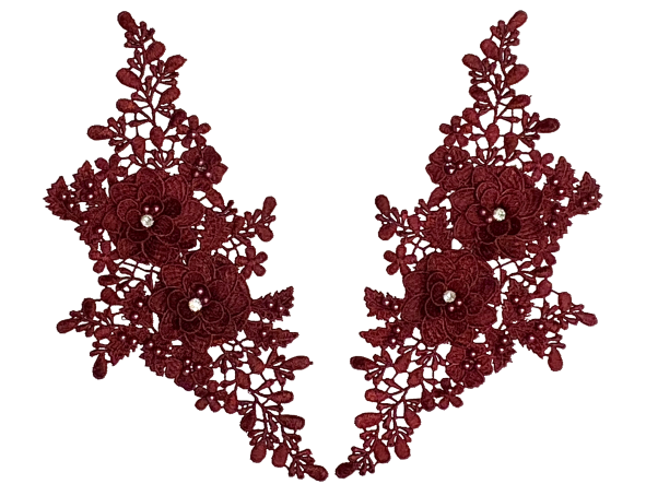 Burgundy Appliqué Pair With Beads And Rhinestones