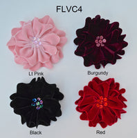 3 3/4" Velvet Flower With Sequin Center - 4 Colors Available - Individual or 6 Packs