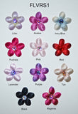 1" Velvet Flower With Acrylic Rhinestone Center - 11 Colors Available - Packs of 12