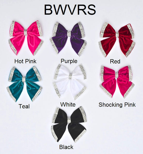 3" Velvet Bow With Rhinestone Trim - 7 Colors Available - Pack of 6