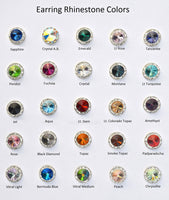 15MM Silver Earrings With Clear Crystals Around An Austrian Rivoli Crystal - Silver Plated Posts - 30 Colors Available