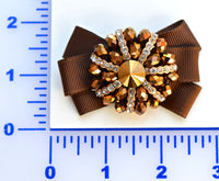 2 3/4" x 1 3/4" Beaded Brown With Grosgrain Bow Brooch - Copper