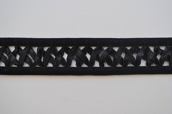 7/8" Satin Ribbon Attached To Elastic - Black