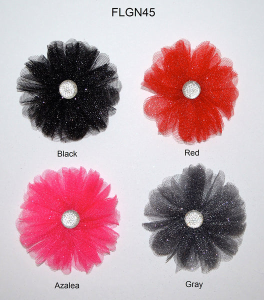 3 1/2" Metallic Flower With Acrylic Rhinestone Center - 4 Colors Available - Individual or 6 Pack