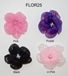 2 1/2" Organza Flower With Rhinestones - 4 Colors Available - Individual or 6 Pack