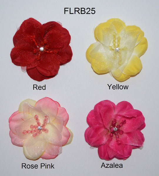 2 1/2" Rose With Beads and Rhinestone Center - 4 Colors Available - Individual or 12 Packs