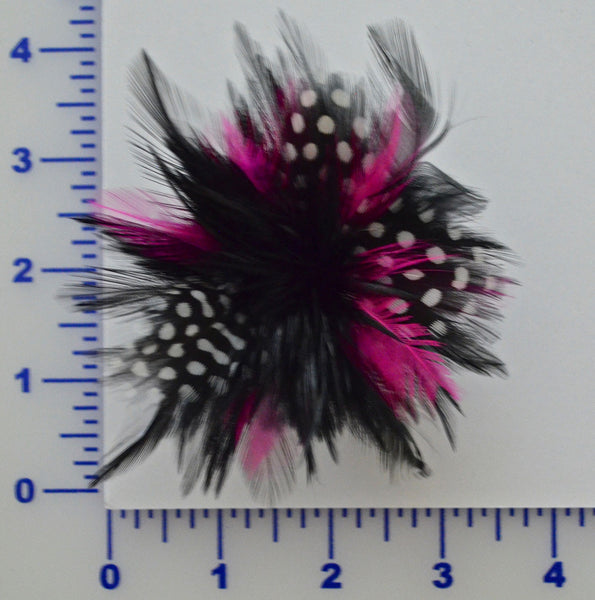 Feather Flower Pin/Clip Black Hot Pink And White Dot