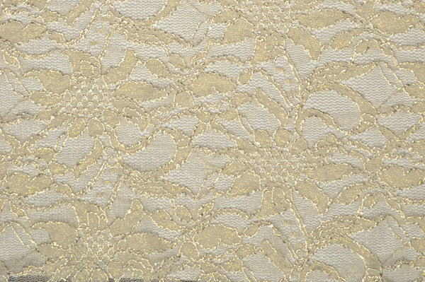 Ivory With Gold Metallic Stretch Lace