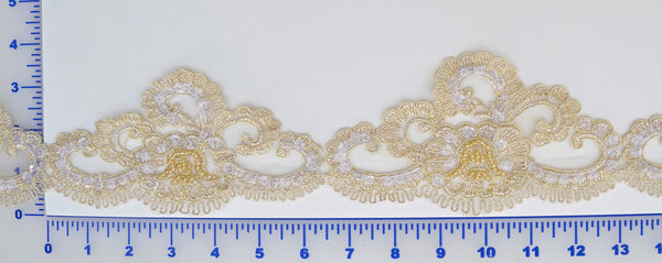 Ivory/Gold Beaded Lace Trim With Sequins & Beads