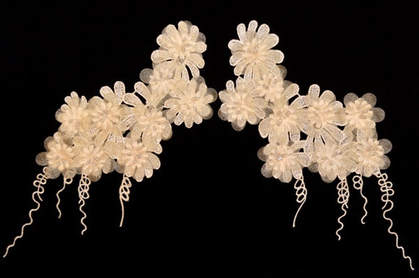 Ivory Flower Appliqué Pair With Beads