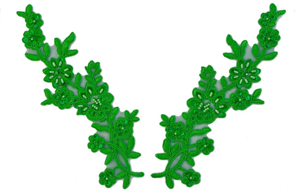 Kelly Green Pair Appliqués With Sequins And Beads