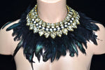Gold Rhinestone Neck Piece w/ Feathers