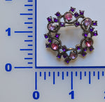 Round Rhinestone Brooch With Purple Lavender And Pink Crystals