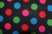 Multi Colored Polka Dots On Black Shiny Nylon Spandex