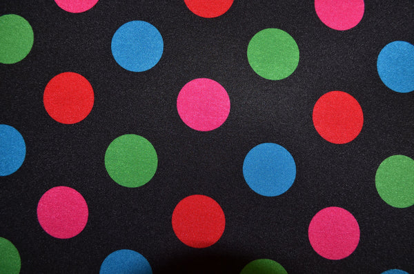 Red Polka Dots on Black Spandex Fabric
