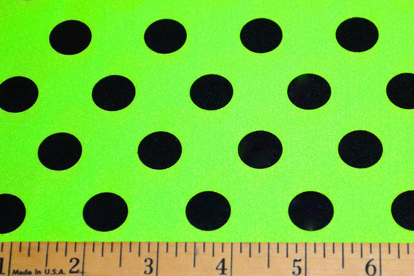 Black Foil Polka Dots On Neon Green Shiny Nylon Spandex