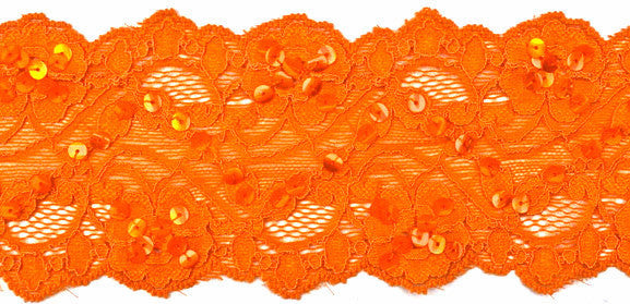 2 1/2" Stretch Lace w/Sequins - Orange