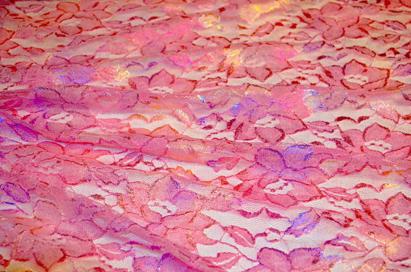 Pink Stretch Lace w/ Multi Colored Foil