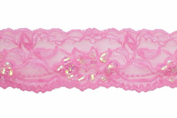 Pink 2" Stretch Lace w/Sequins