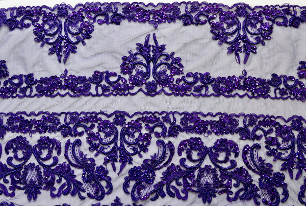 Purple Beaded And Sequin Corded Bridal Lace