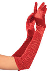 Red Opera Length Ruched Satin Gloves