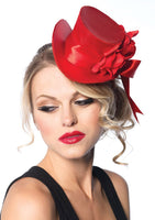 Red Satin Top Hat w/Flower and Bow