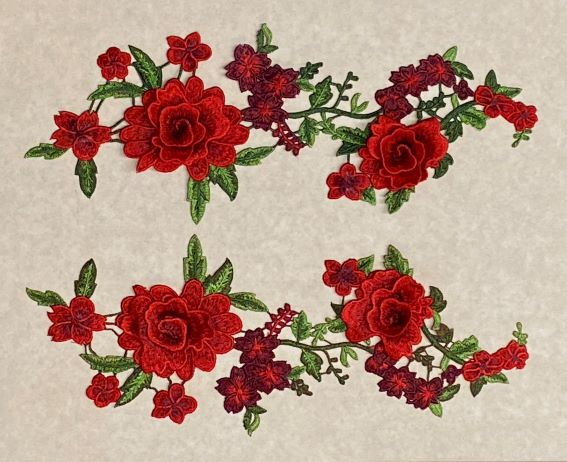Red Embroidered Flower Applique Pair