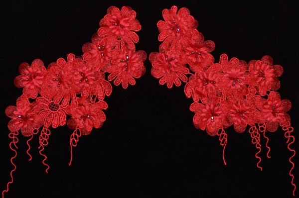 Red Flower Appliqué Pair With Beads