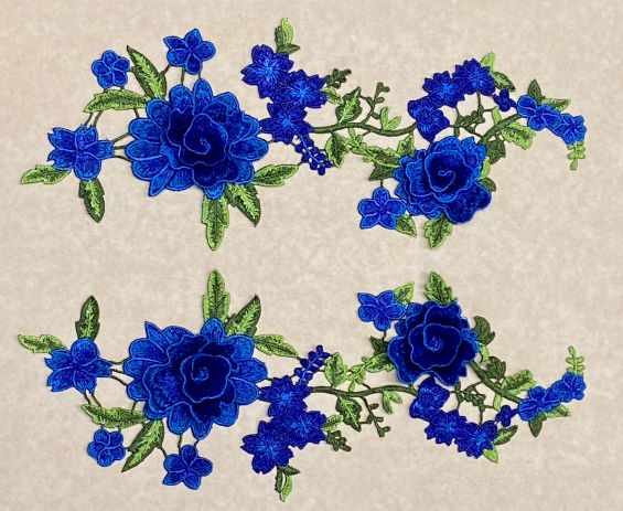 Royal Blue Embroidered Flower Applique Pair