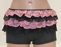 Black & Pink Lace Ruffled Mini Skirt With Bow - 2 Sizes Available