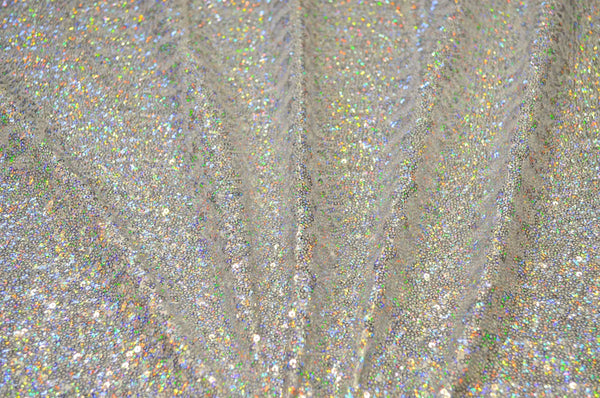 Silver Holographic Sequin, 4 Way Stretch